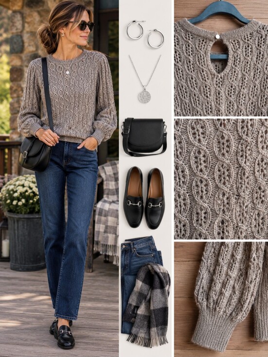 J. Crew Sweaters - J. Crew Brown Cable Knit Open Stitch Pullover